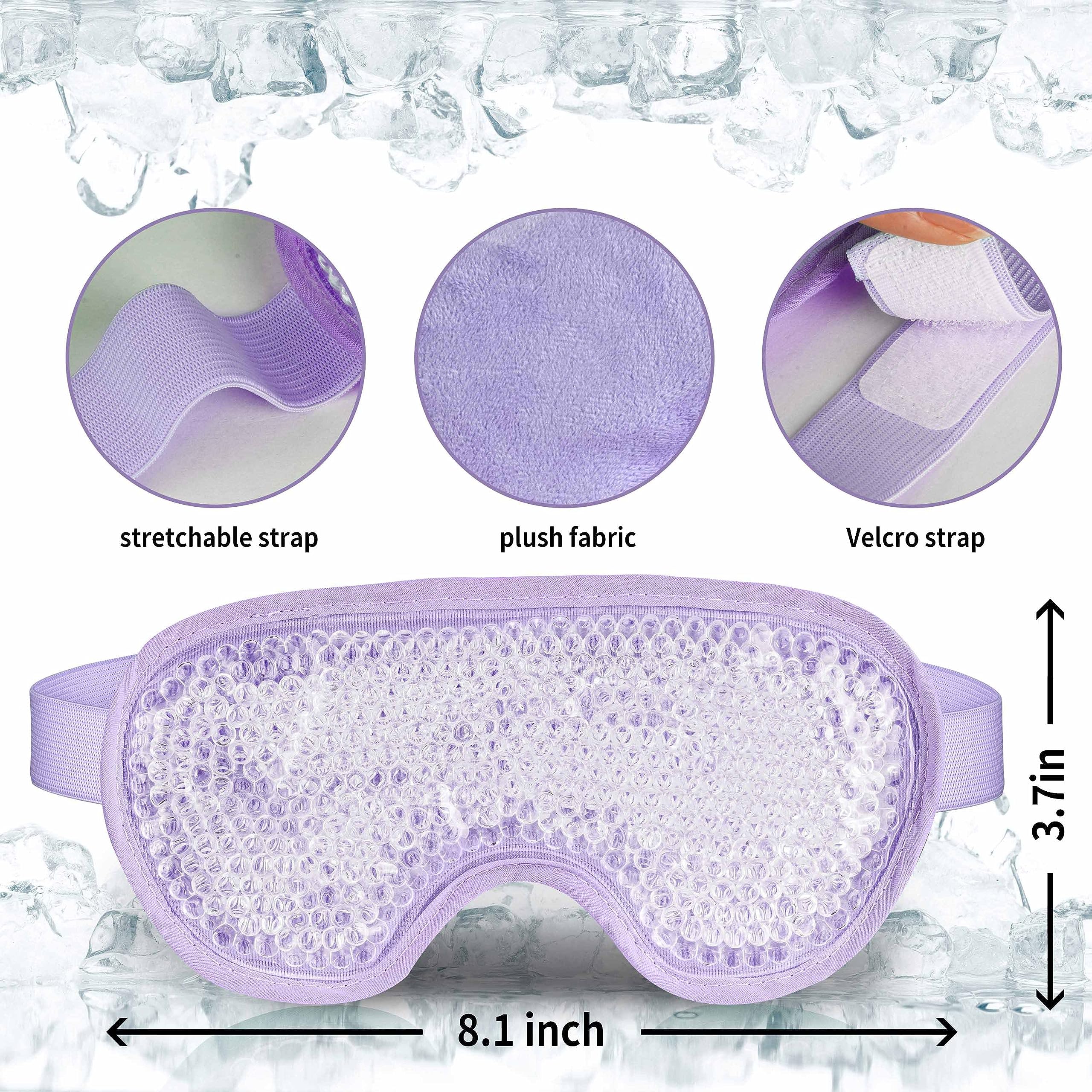 Cooling Eye Mask with Gel Beads, Reusable Cold Eye Mask for Puffy Eyes, Dark Circles, Sleep, Relaxation, Soft Cooling Eye Pads for Men Women（Purple）