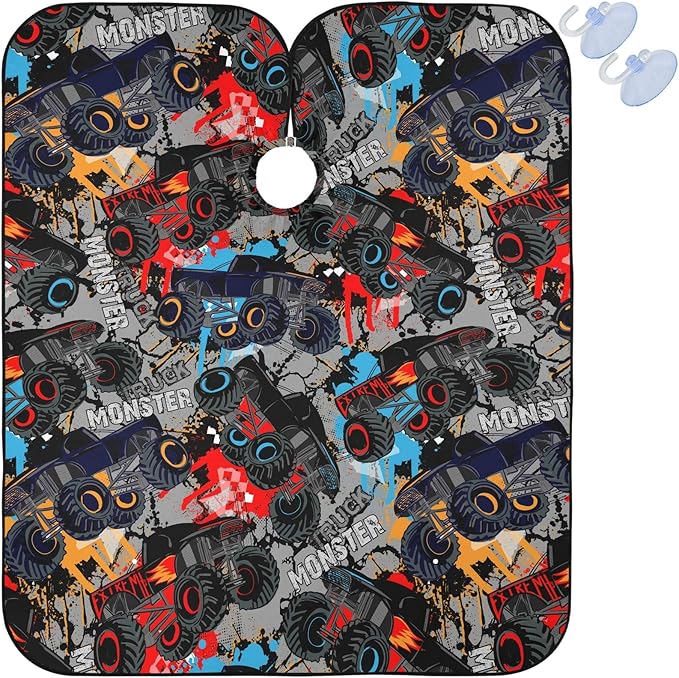 visesunny Monster Truck Car Pattern Barber Cape Anti-Static Hair Cutting Cape with Snap Closure Professional Salon Polyester Cape Barber Water-Resistant Hairdressing Cape Adjustable Snap for Hairstyli