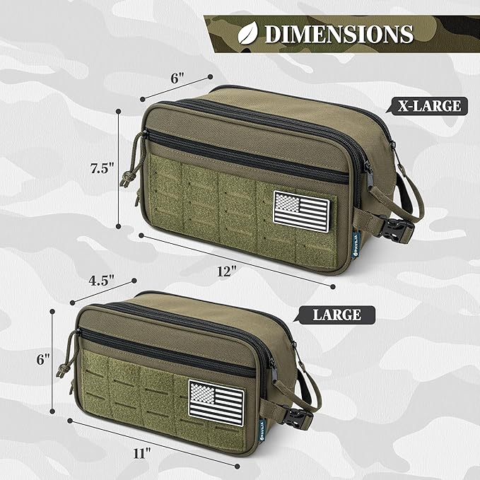 PAVILIA Tactical Toiletry Bag for Men, Water Resistant Molle Military Dopp Kit, Travel Hygiene Organizer with Wet Dry Storage for Shaving, Grooming, Gym and Camping, Olive