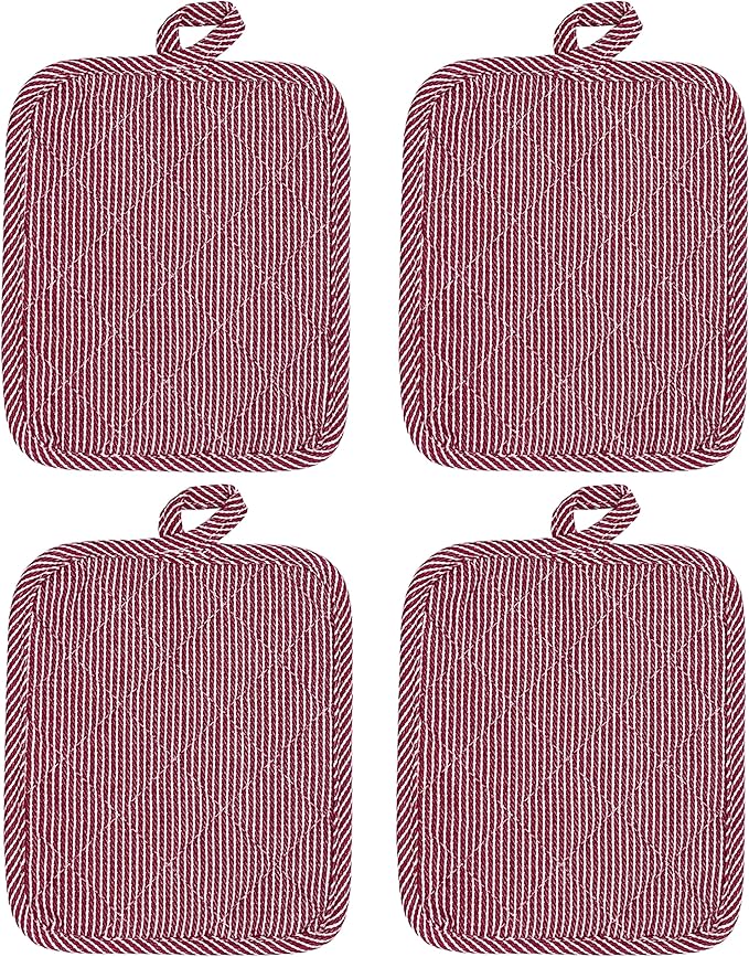 American Linen 8-Pack Heat Resistant Pot Holders & Hot Pads(Burgundy, 4 Pack)