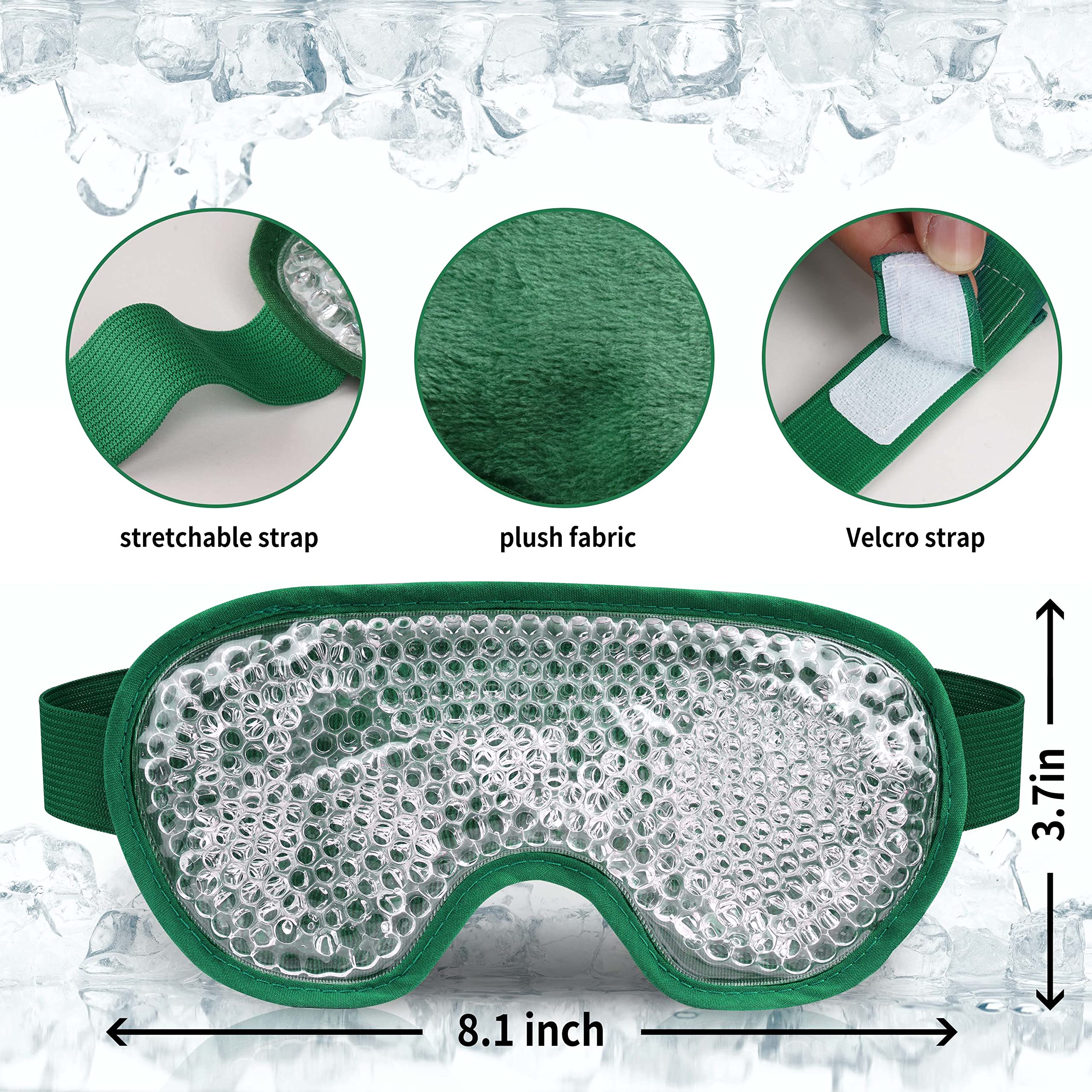 Cooling Eye Mask with Gel Beads, Reusable Cold Eye Mask for Puffy Eyes, Dark Circles, Sleep, Relaxation, Soft Cooling Eye Pads for Men Women (Dark Green)