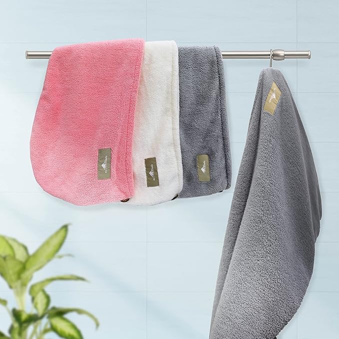 myHomeBody Hair Towel Wrap, Quick Drying Turban, Absorbent Cap – 3 Pack