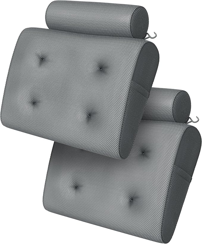 Everlasting Comfort Luxury Bath Pillow for Tub – 4D Mesh – Gray (2 Pack)