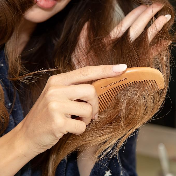 GranNaturals Wooden Comb for Detangling & Styling Wet or Dry Hair - Small Pocket Sized Fine Tooth Natural Wood for Curly, Thin, Thick, Wavy, or Straight Hair - Birthing & Labor Tool
