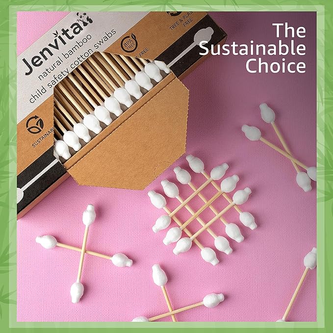 Jenvita 100% Bamboo Cotton Swabs for Ears (5000-Pack) - Perfect for Baby & Personal Care | Double-Tipped Ear Swab Cotton for Makeup & Cleaning | FSC Certified & Hypoallergenic, Made for All Ages & Pet