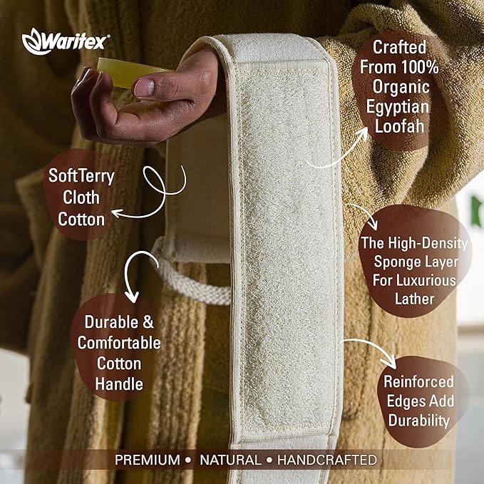 Waritex Organic Egyptian Extra-Long Loofah Exfoliating Back Scrubber