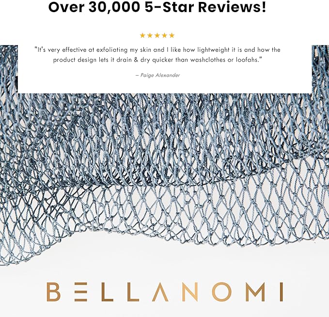 BELLANOMI African Exfoliating Net Sponge, Authentic, Ethically sourced from Nigeria, 45 inches Long, Back Scrubber for Daily use (Slate)