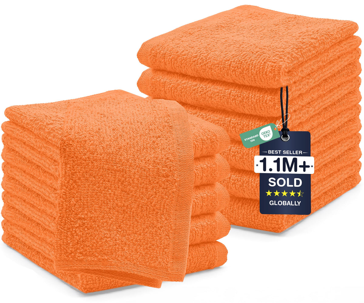 DAN RIVER 12 Pack Cotton Wash Cloths Set for Showering [12x12] Tan