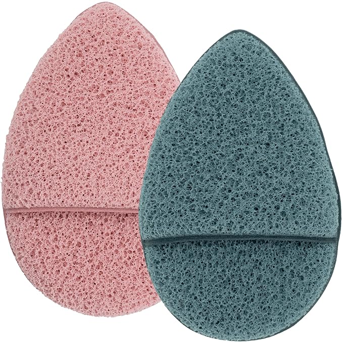 S&T INC. Face Sponges for Cleansing, Exfoliating Face Scrubber and Reusable Makeup Remover, Blue and Pink, 2 Pack