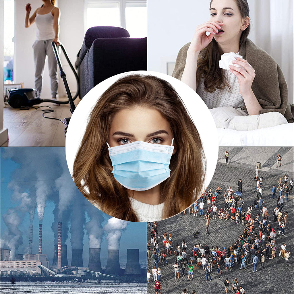 akgk Disposable Face Masks 100Pcs, Blue Face Mask, 3 Ply Disposable Mask