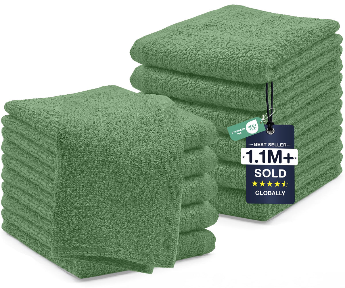 DAN RIVER 12 Pack Cotton Wash Cloths Set for Showering [12x12] Tan