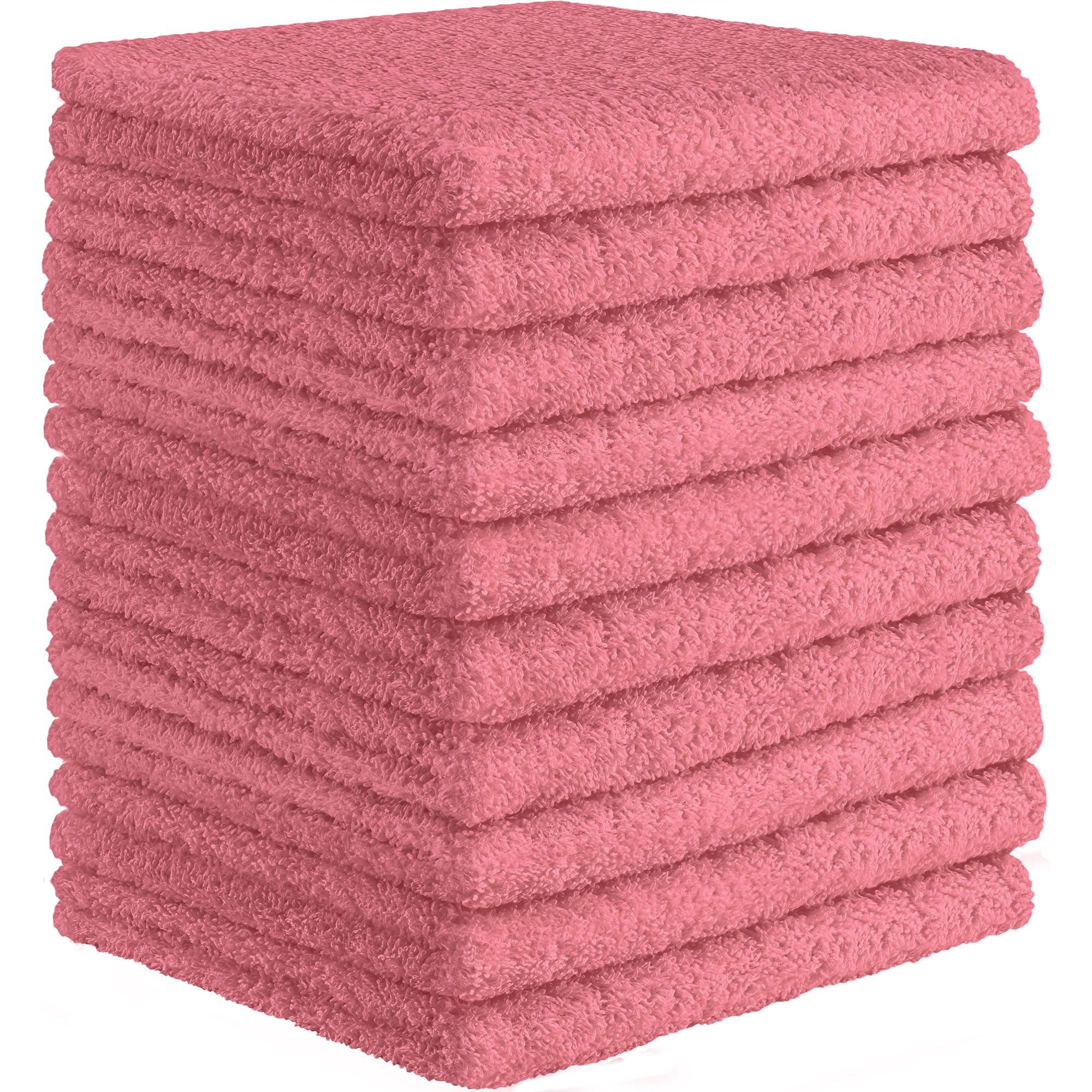 DecorRack 100% Cotton Washcloths 12x12 in, Pink (10 Pack)