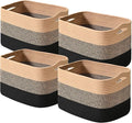 ICERZCZ Storage Baskets for Shelves Organizing, Woven Cotton Rope Baskets for Storage, Book Basket, Towel Basket, 12.5"Lx9.1''Wx7.9''H (4 Packs) Gradient Black & Jute