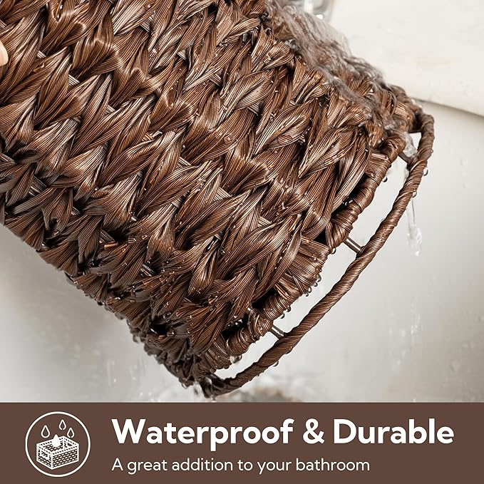 GRANNY SAYS Wicker Freestanding Toilet Paper Holder Stand with Storage, Modern Covered Toilet Paper Stand for 4 Rolls with Shelf for Wet Wipes, Tissue Holder for Bathroom Decor and RV, Brown