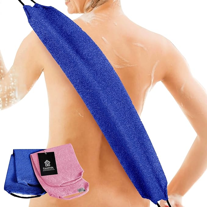 CASAVIDA Back Scrubber Towel for Shower, 2 Pack, Pink + Jean Blue