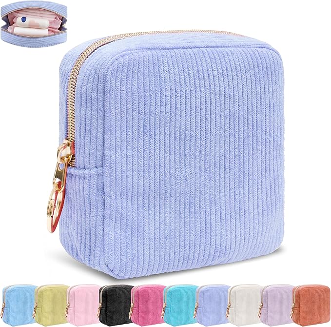 Period Bag for Girls, Corduroy Sanitary Napkin Storage Bag, Period Pouch & Tampon Holder, Feminine Care Organizer（Lilac）