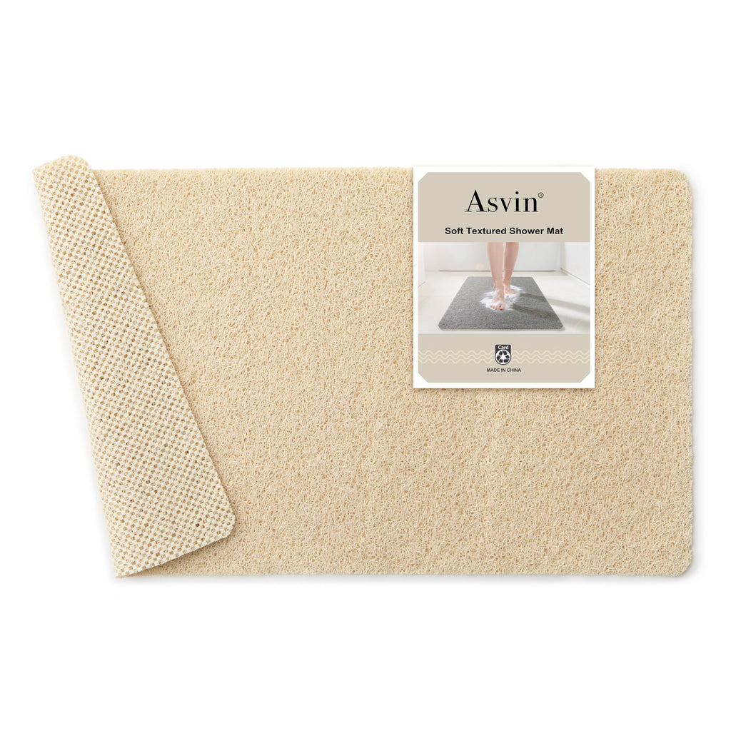 Asvin Soft Textured Bath, Shower, Tub Mat, 24x16 Inch, Phthalate Free, Non Slip Comfort Bathtub Mats with Drain, PVC Loofah Bathroom Mats for Wet Areas, Quick Drying