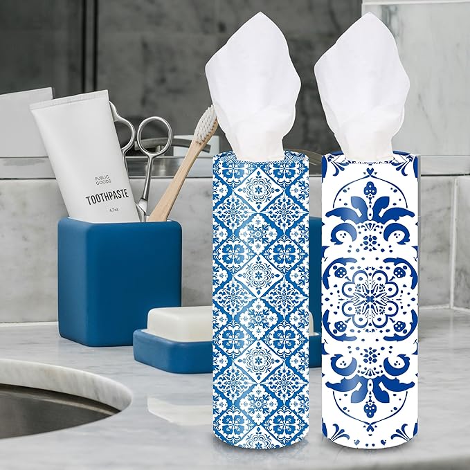 4-Pack Car Tissue Cylinders - Retro Boho Pattern, Fits Car Cup Holders, Travel Tissue Tubes with Facial Tissues (Retro Design)