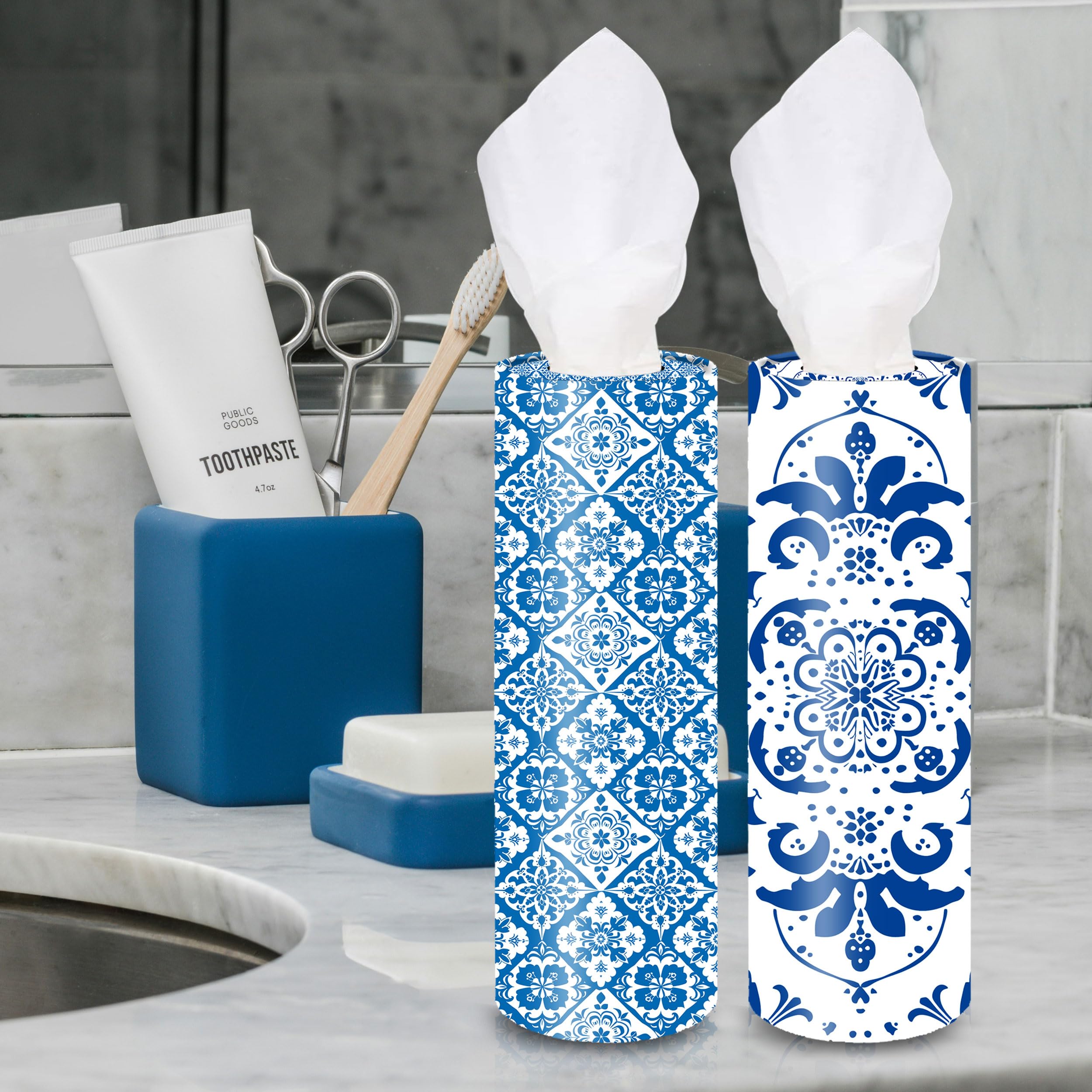 VIYNRAN 4-Pack Car Tissue Cylinders - Retro Boho Pattern, Fits Car Cup Holders, Travel Tissue Tubes with Facial Tissues (Retro Design)