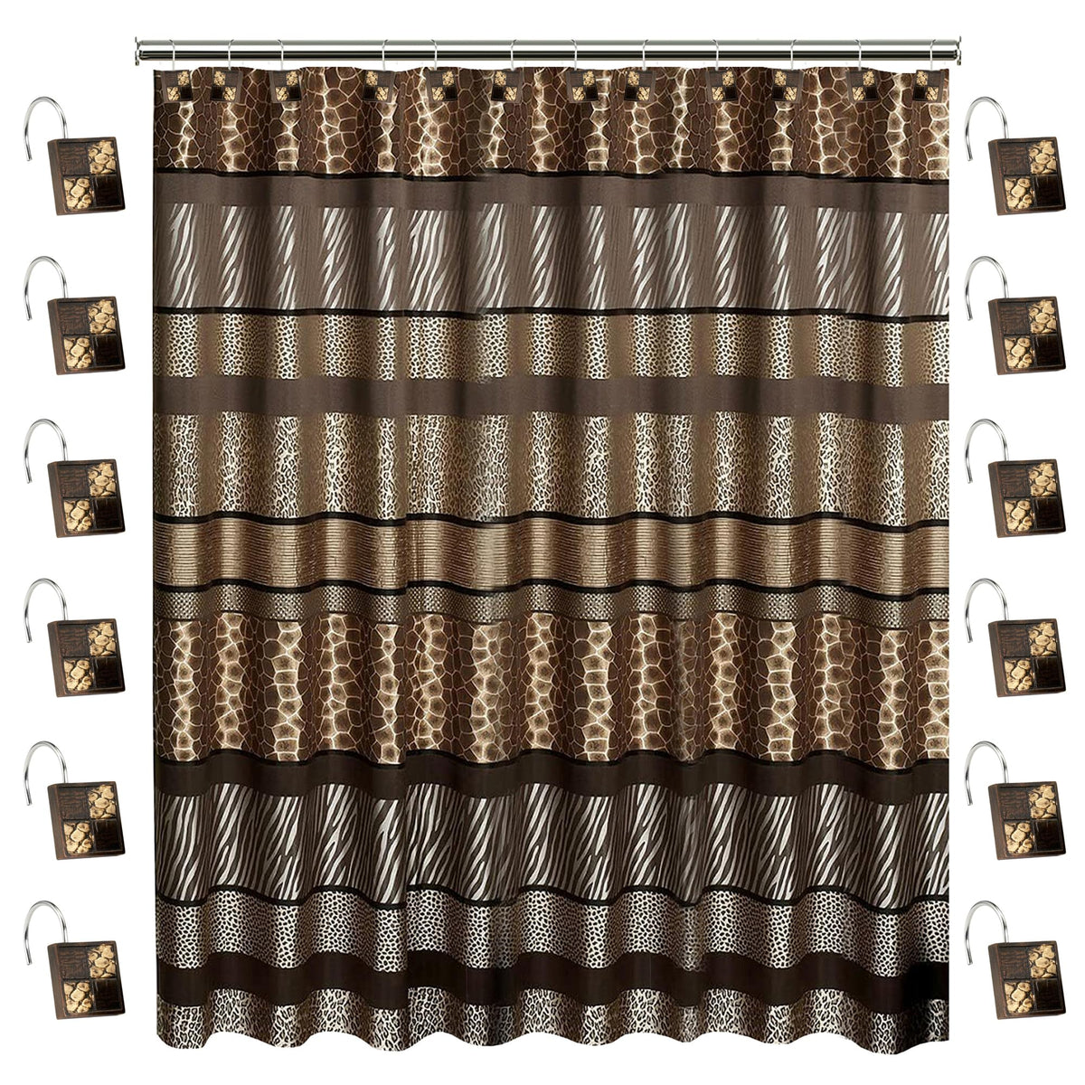 Zahari Home 13pc Rose Vine Bathroom Sheer Shower Curtain Sets Sheer Shower Curtain & 12 Shower Bathroom Hooks Modern Classic Luxury Contemporary Decor Beige Shower Curtain Set