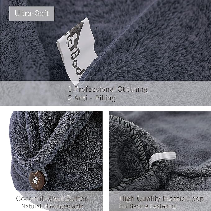 myHomeBody Hair Towel Wrap, Quick Drying Turban, Absorbent Cap – Blue
