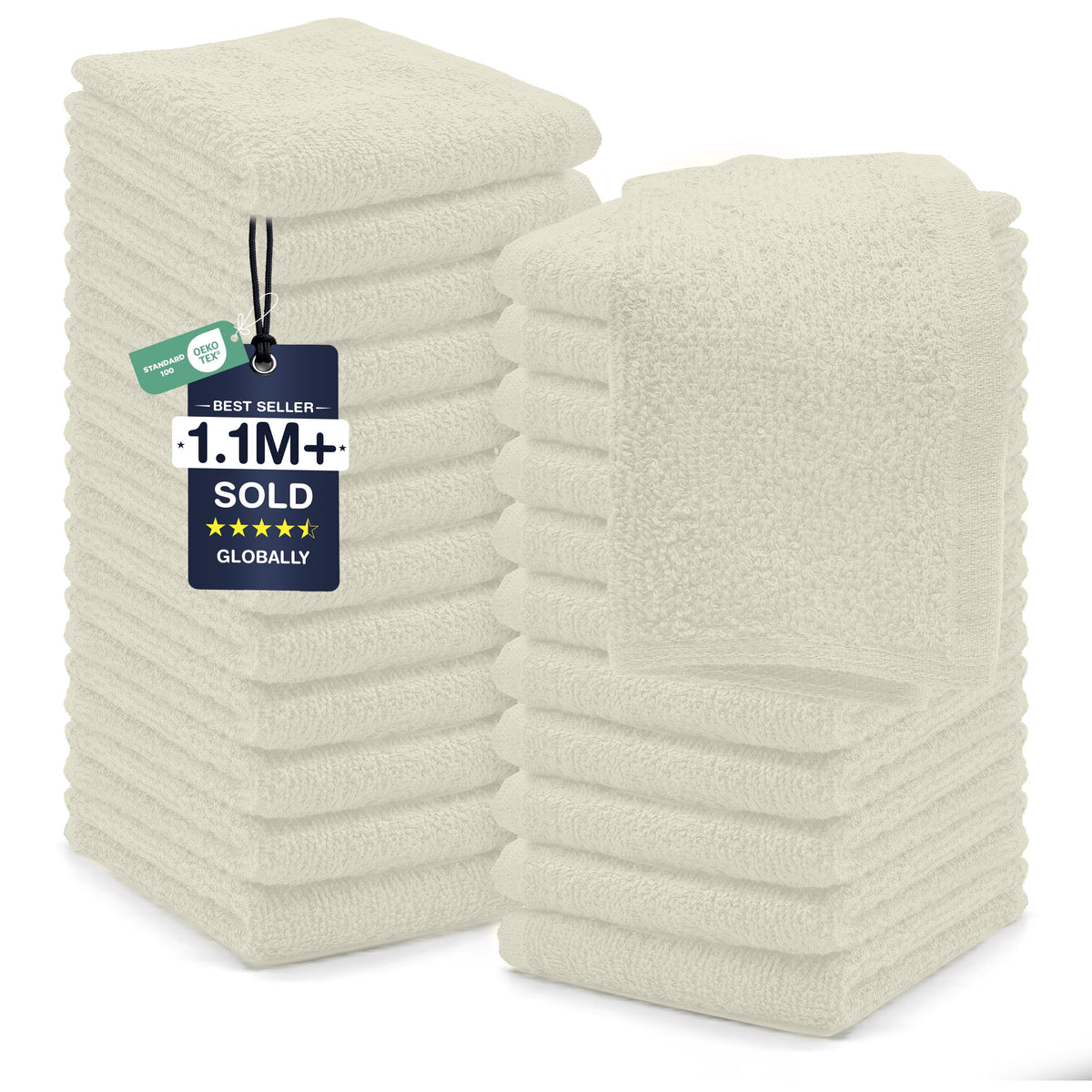 DAN RIVER 24 Pack Cotton Wash Cloths Set for Showering [12x12] Gray