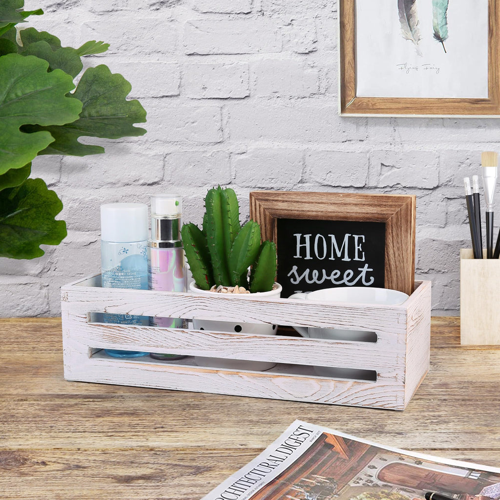 LotFancy Bathroom Decor Box, 2 Pack Wooden Toilet Paper Holder, White Toilet Storage Basket for Back of Toilet, Farmhouse Toilet Tank Topper