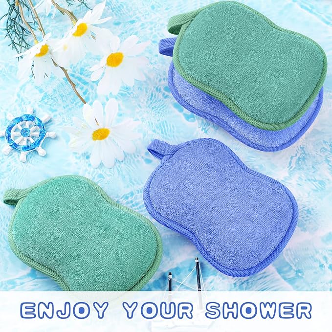 Tatuo 4 Pieces Baby Bath Sponge Toddler Bath Sponge Soft Comfy Cotton Absorbent Loofah for Kids Babies Boy Girl(Green, Blue)