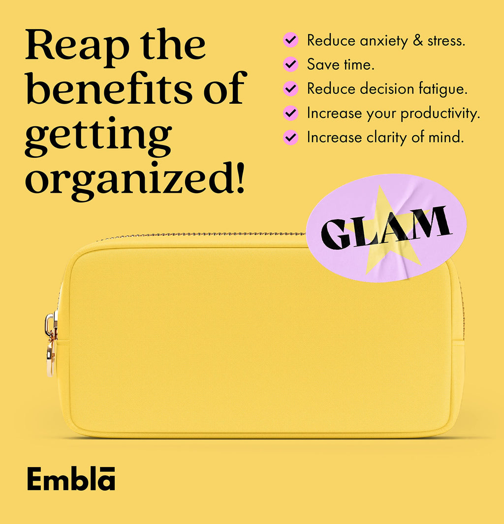 Embla Makeup Bag Travel Cosmetics Pouch and Toiletry Bag, Nylon Zipper Pouch Purse, Cute Make Up Organizer Storage Tote for Women Girls, Waterproof Travel Skincare Case, Small Makeup Bags, Lemon