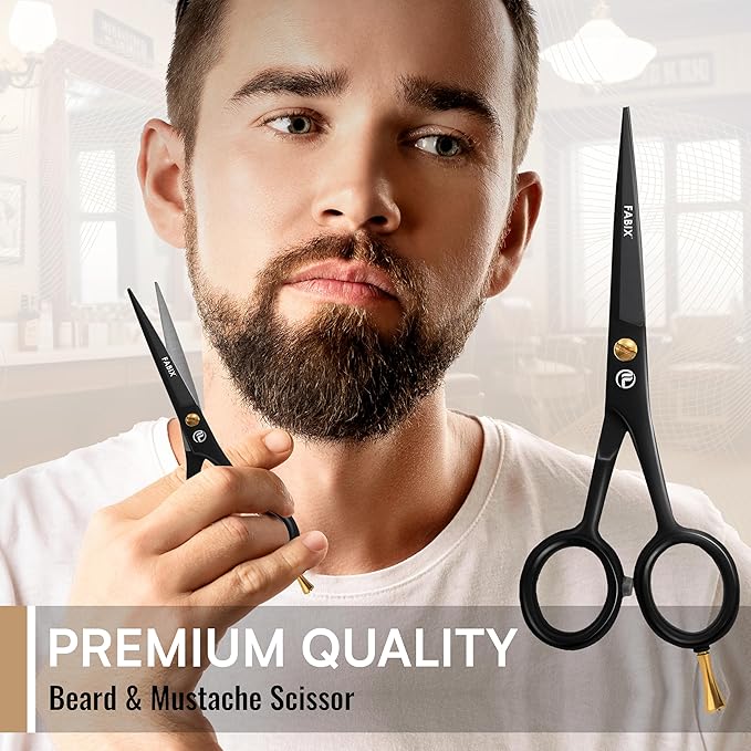 5” Professional Beard Mustache Scissors with 1 Beard Comb, 1 Mustache Comb and Travel Pouch - Perfect Beard Trimming Scissors for All Facial Hair Scissors - Grooming Scissors