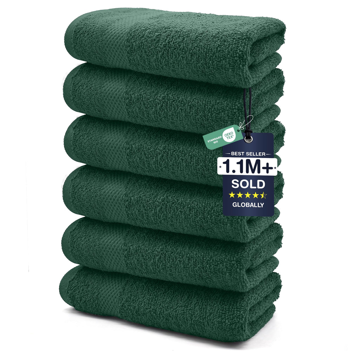 DAN RIVER 6-Pack Premium Hand Towels (16x28 Inches) - 100% Cotton, Ultra Soft, Lightweight, Highly Absorbent Towels for Bathroom, Spa, Gym, Salon, Hotel, and Travel - Opal Blue
