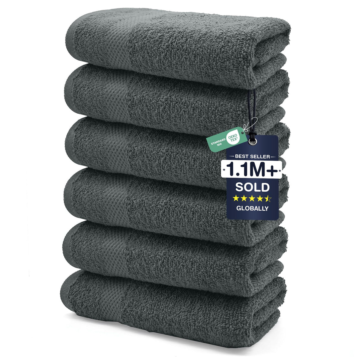 DAN RIVER 6-Pack Premium Hand Towels (16x28 Inches) - 100% Cotton, Ultra Soft, Lightweight, Highly Absorbent Towels for Bathroom, Spa, Gym, Salon, Hotel, and Travel - Opal Blue