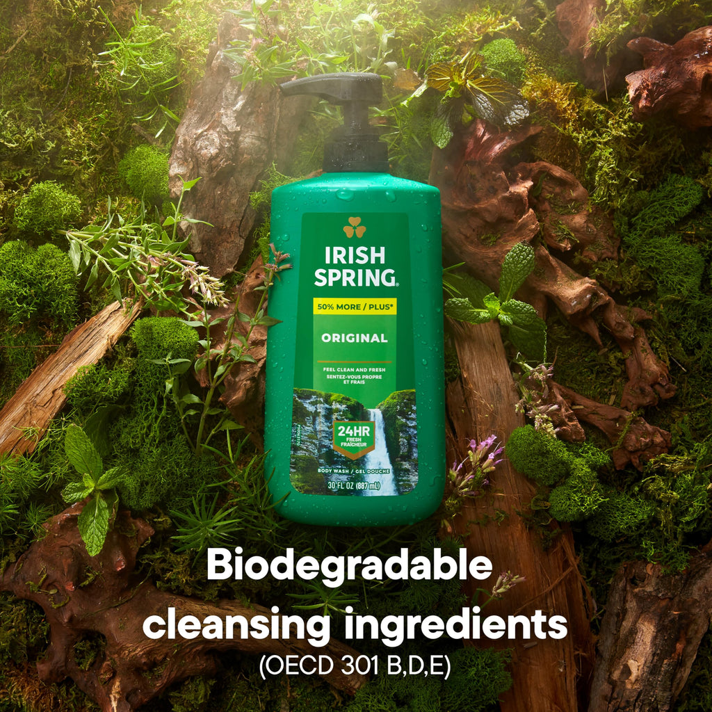 Irish Spring Body Wash for Men, 24 HR Fresh, For Face and Body, Paraben Free, Original Scent, 30 fl oz