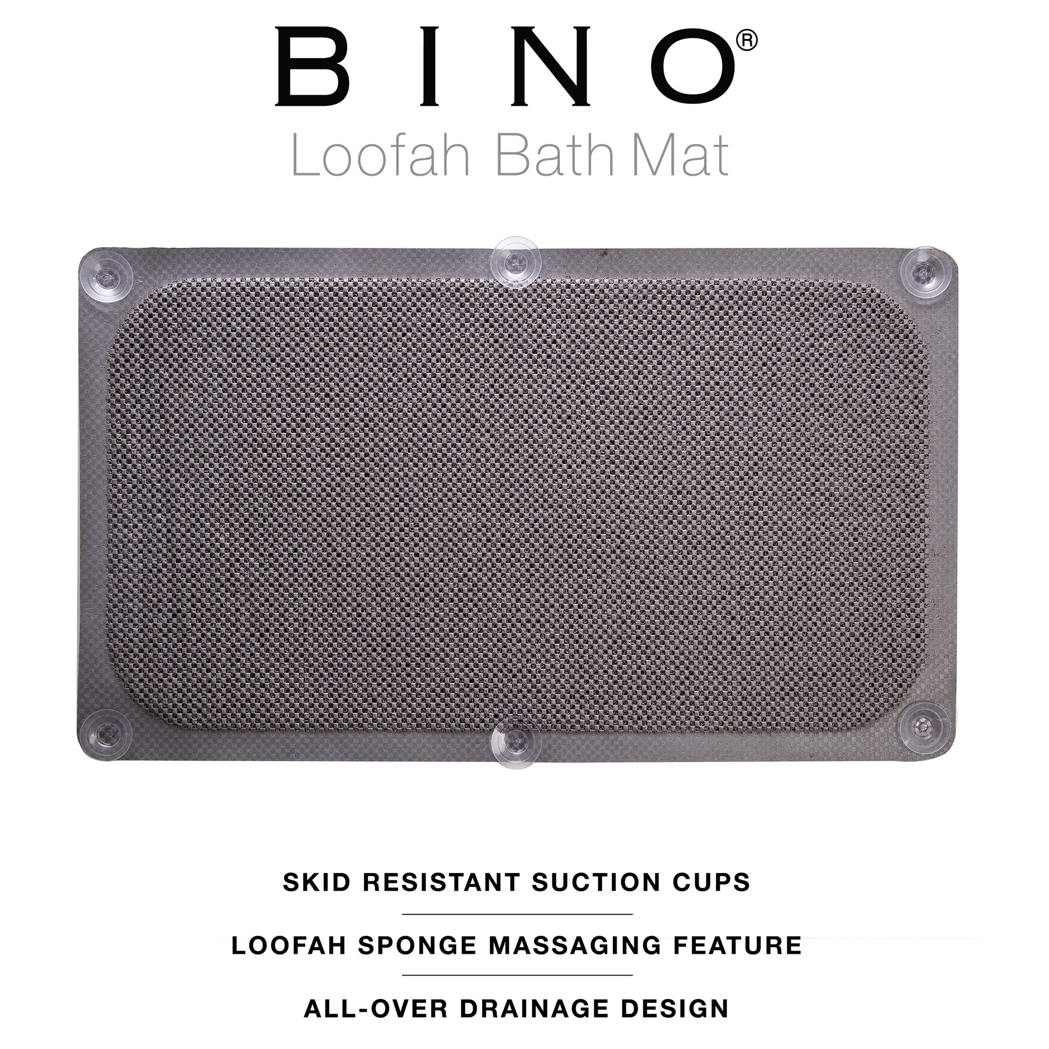 BINO | Loofah Non-Slip Bath Mat for Tub - Grey | Spa-Inspired Comfort, Quick-Drying, Secure Suction Cups | Exfoliating Shower Mat for a Luxurious and Safe Bathing Experience