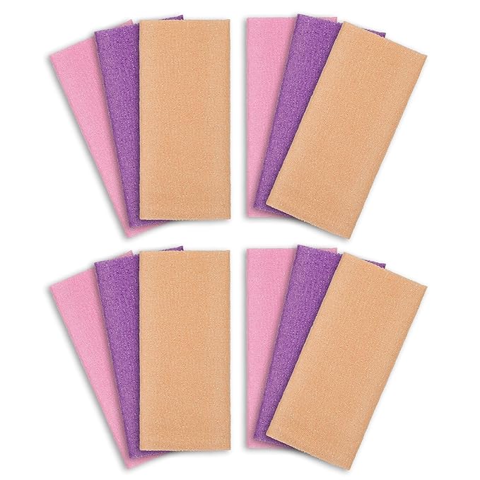 ARCH&M Exfoliating Washcloth 12 Pack, Peach Purple Pink