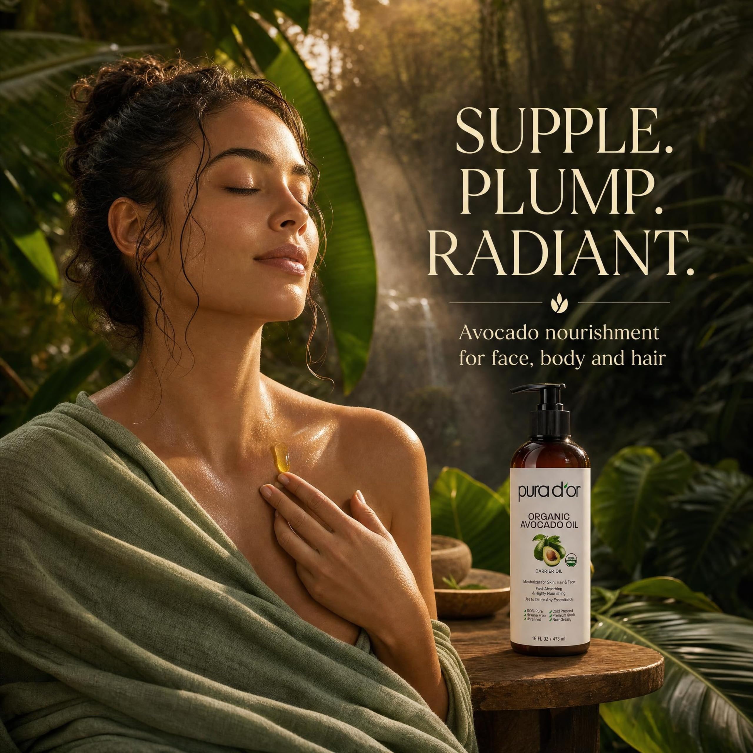 PURA D'OR ORGANIC Avocado Oil (16 Oz) 100% Pure & Natural USDA Certified Cold Pressed
