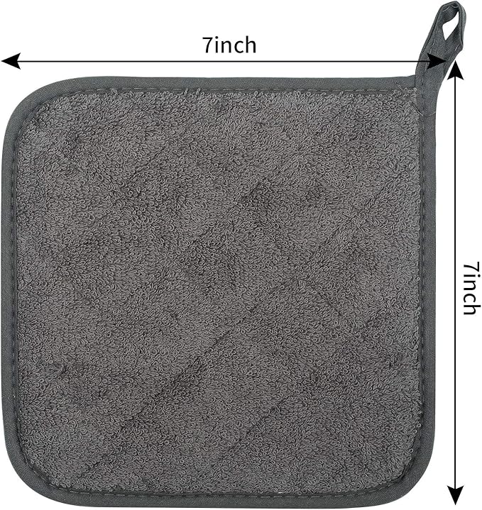 Lifaith Pot Holders for Kitchen, 100% Cotton Terry Pot Holder Set of 5, Heat Resistant Hot Pads for Cooking, Baking, Hot Dishes and Countertop Protection, Mineral Gray