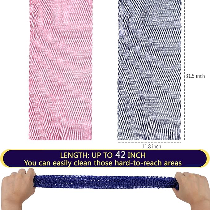 KINGMAS African Net Sponge, Authentic Nylon with Knots, 2 Pieces Exfoliating Body Scrubber Bath Sponge, Back Scrubber Washcloth for Shower, Body Care Bathing (Blue & Pink)