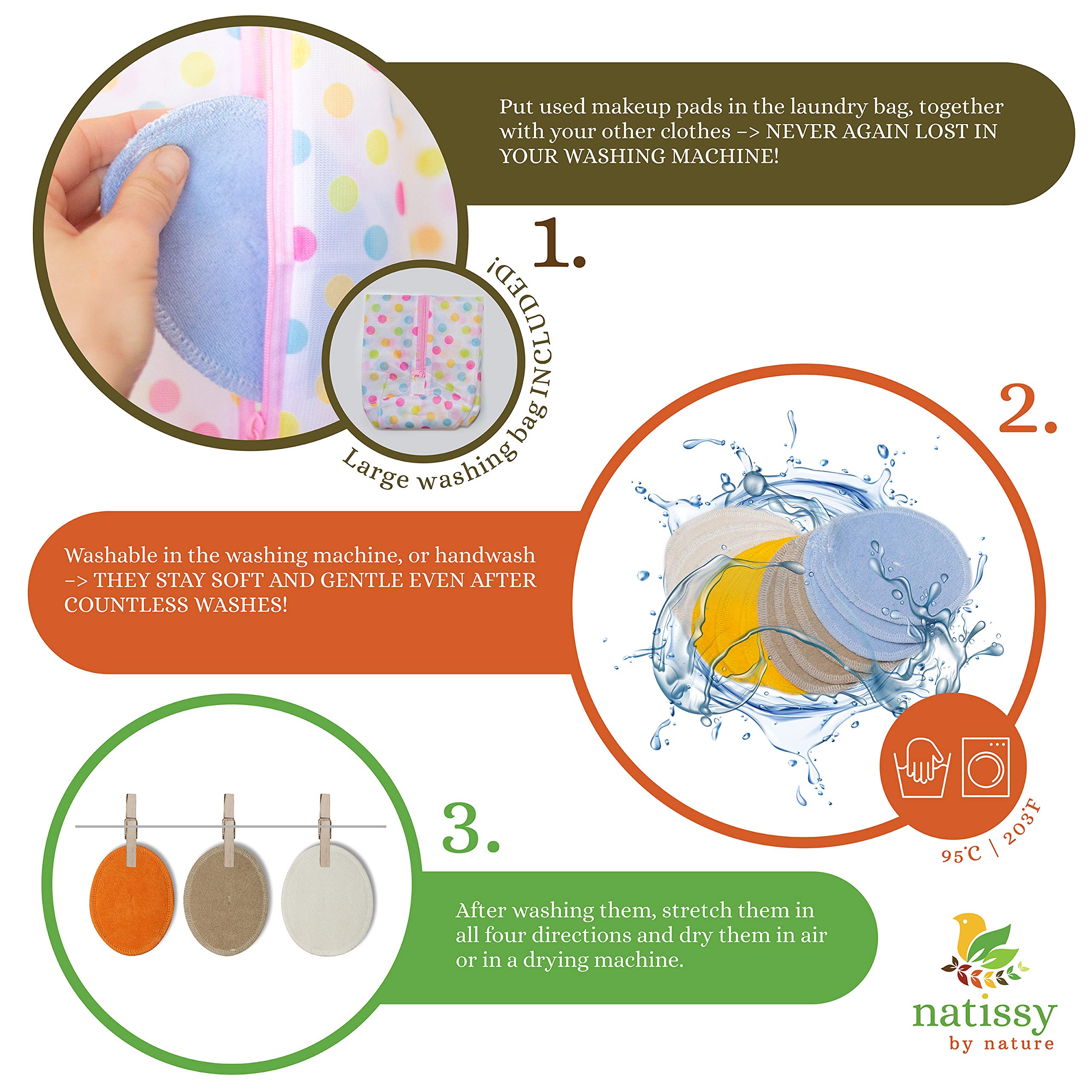 Mesh Laundry Bag, Big Enough to Wash Reusable Sanitary Pantyliners, Menstrual Towels, Makeup Remover Pads, Washable Nursing Pads together with other items; Never again lost in the washing machine