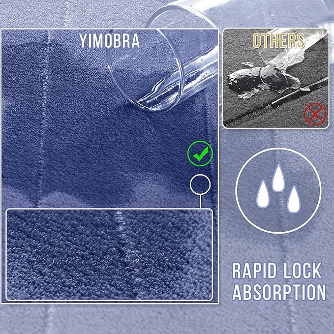 Yimobra U-Shaped Toilet Bath Mat Set 2 Piece - Soft Absorbent Quick Dry Memory Foam Bathroom Rugs, Machine Washable Non Slip Floor Carpet for Tub Shower & Single Sink (17x24 & 24x20, Navy Blue)