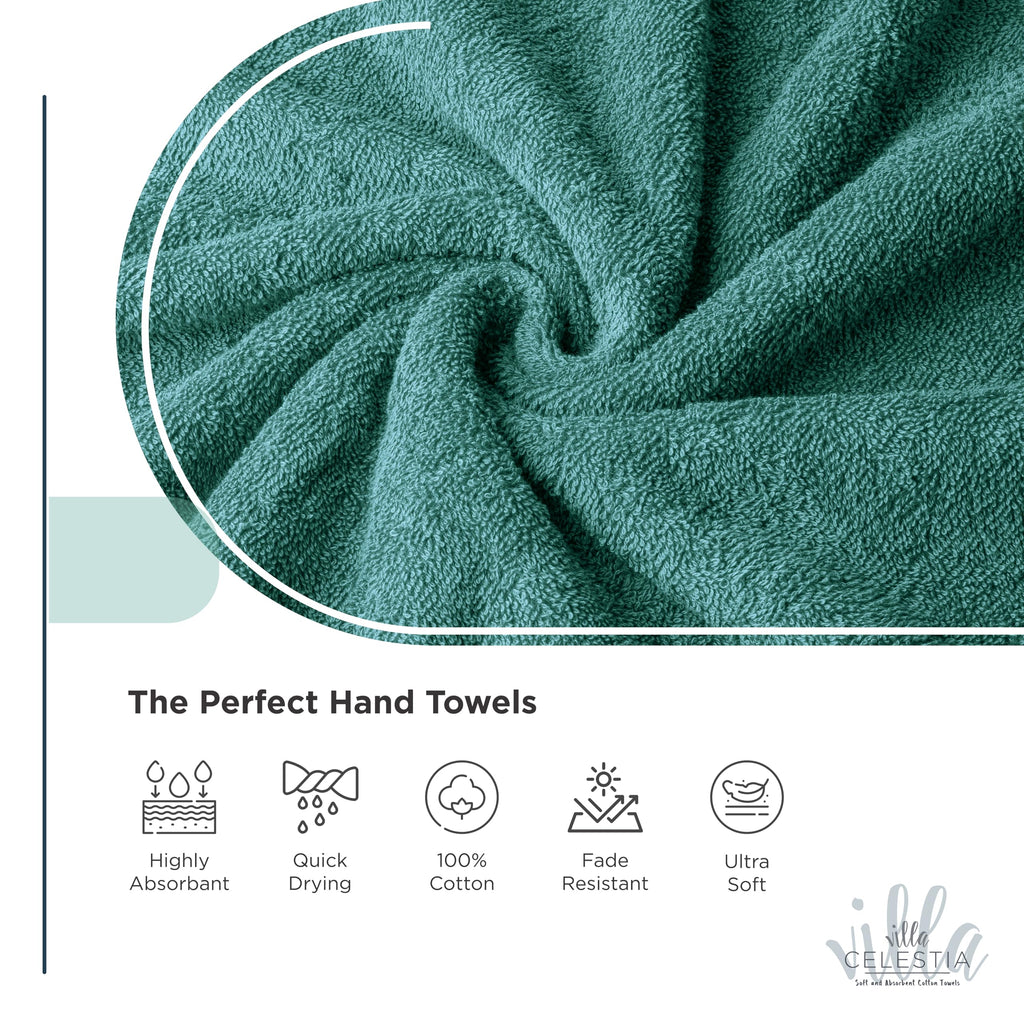 Villa Celestia 12-Piece 100% Cotton Towel Set, 4 Bath Towels, 4 Hand Towels, 4 Wash Cloth, Quick-Dry, Teal