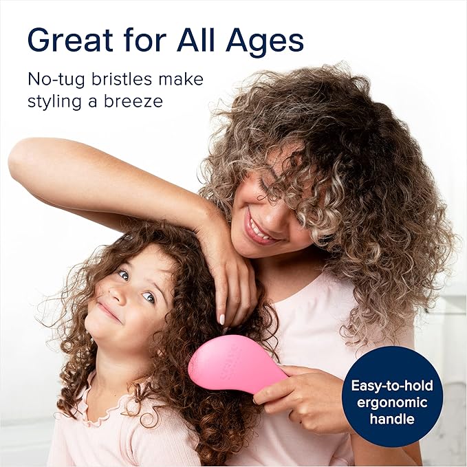 Crave Naturals Glide Thru Detangler Brush Pack of 2 - Curly Hair Brush for Women and Kids - Wet and Dry Comb for Adults - Soft Flexible Bristles for Gentle Use - Turquoise and Pink