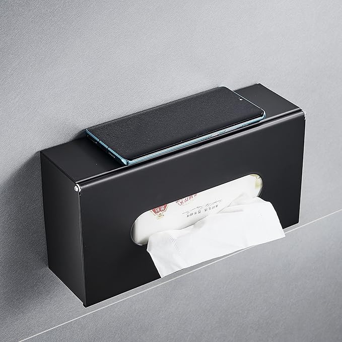 JunSun Rectangular Tissue Box Cover Tissue Box Holder Napkin Holder Tissue Storage Box Facial Tissue Holder Decorative Holder For Bathroom Bedroom Nightstand Office Dresser-Stainless Steel Matte Black