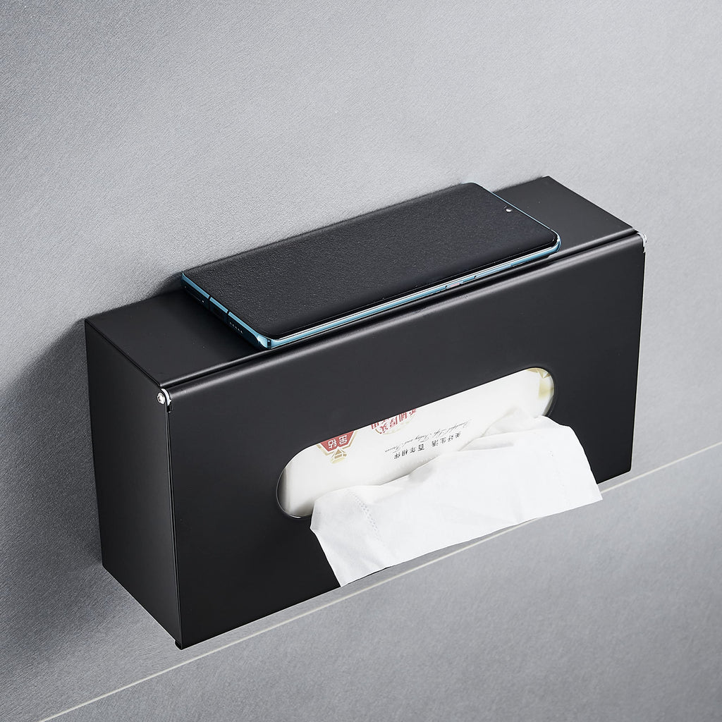 JunSun Rectangular Tissue Box Cover Tissue Box Holder Napkin Holder Tissue Storage Box Facial Tissue Holder Decorative Holder For Bathroom Bedroom Nightstand Office Dresser-Stainless Steel Matte Black
