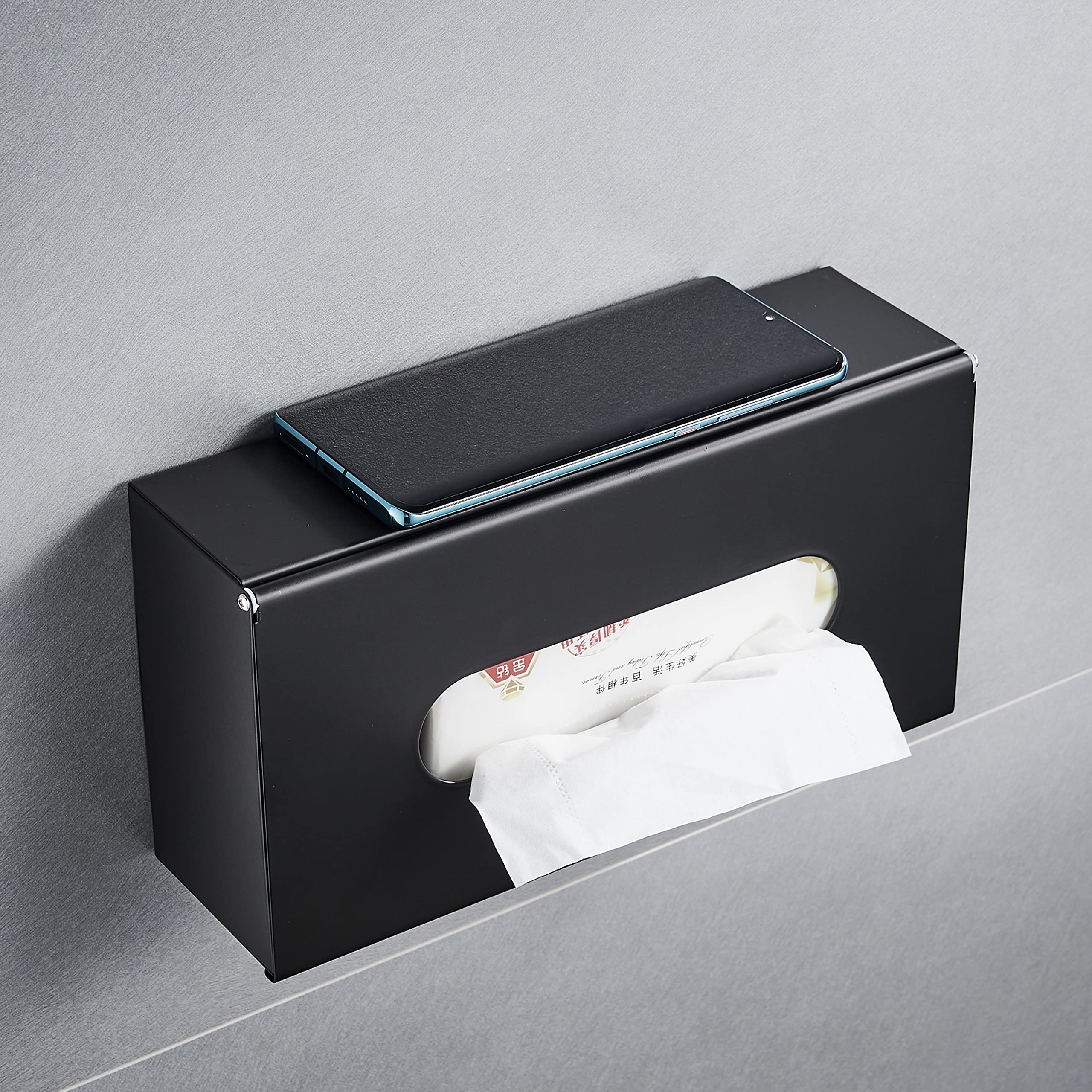 JunSun Rectangular Tissue Box Cover Tissue Box Holder Napkin Holder Tissue Storage Box Facial Tissue Holder Decorative Holder For Bathroom Bedroom Nightstand Office Dresser-Stainless Steel Matte Black