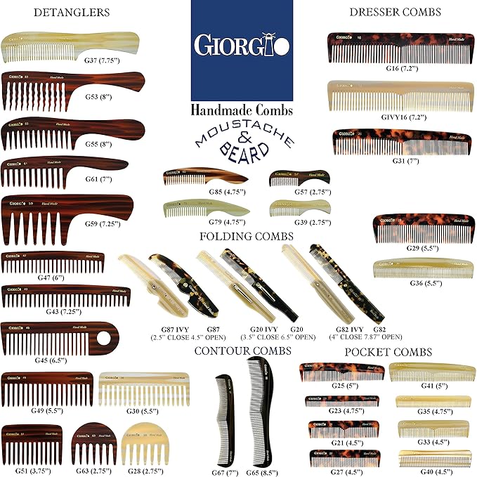 Giorgio G35 Handmade Fine Tooth Comb for Men, Mustache and Beard Comb for Everyday Grooming or Styling Hair, Saw Cut and Hand Polished (4.6")
