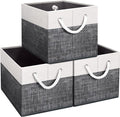 Fab totes Storage Bins [3-Pack], Foldable Storage Baskets for Organizing Toys, Books, Shelves, Closet, Large Storage Box with Rope Handles, Sturdy Organizer Bins, White & Black