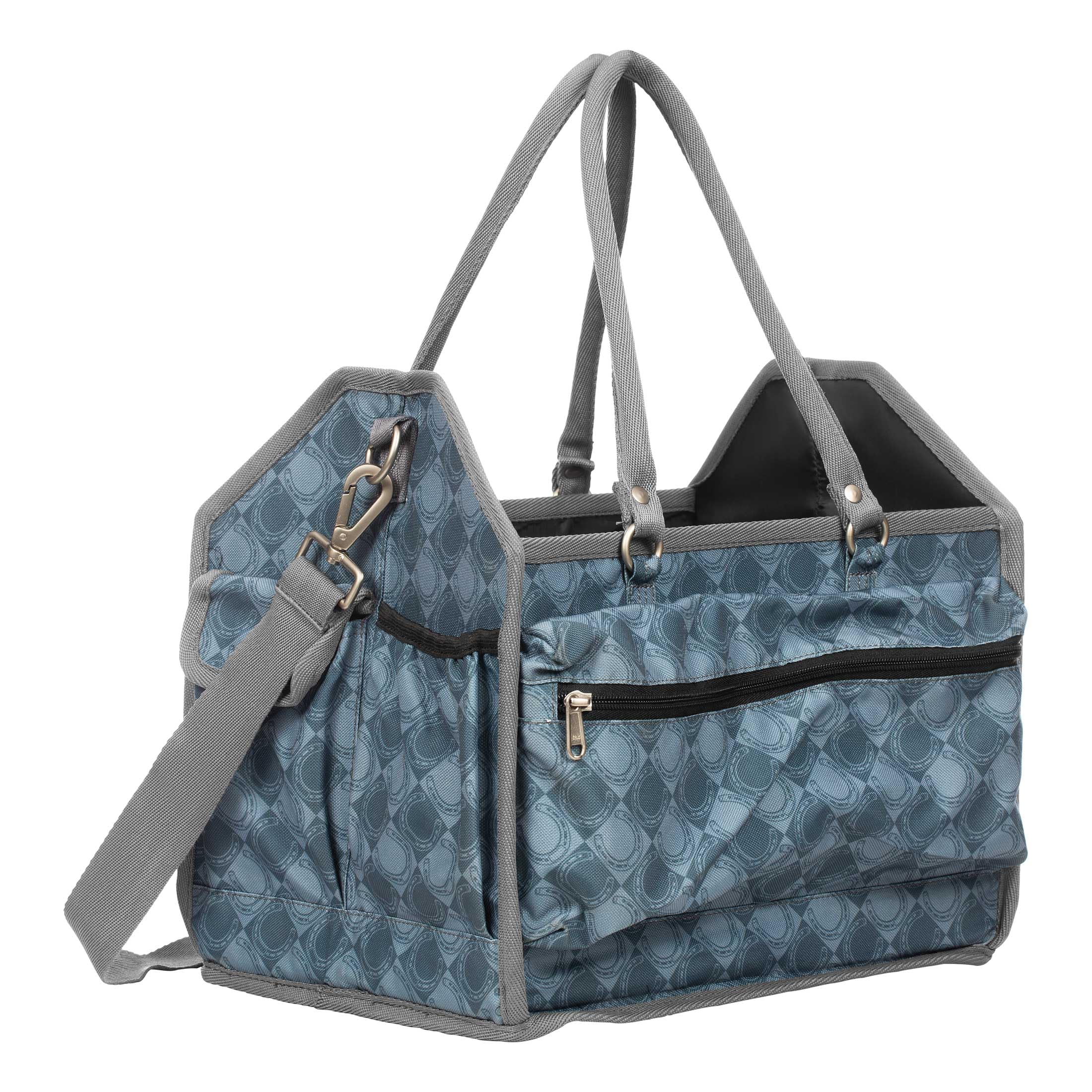 Equinavia Darby Large Collapsible Grooming Tote Bag for Horses, Dogs, Cats | Organizer with Shoulder Strap | 9" x 13" x 12" - Dark Grey/Light Grey - One Size