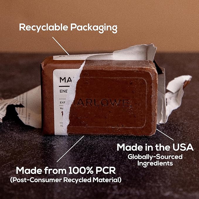 MARLOWE. Coffee Bar Soap, Exfoliating Body Scrub for Men, 7 oz (3 Bars)