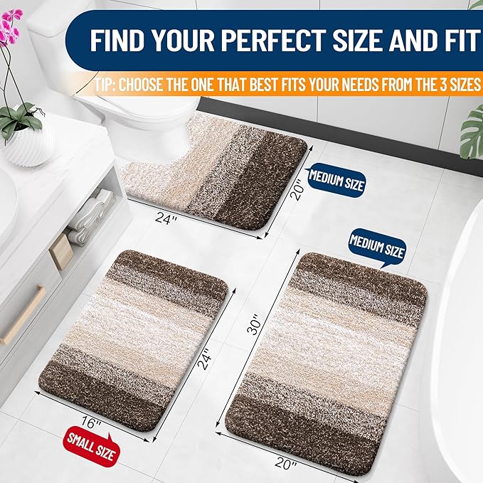 OLANLY Bathroom Rug Set 2 Piece, Soft Absorbent Microfiber Bath Mats and U-Shaped Contour Toilet Rug, Non-Slip, Machine Wash Dry, Plush Shaggy Bath Mats for Bathroom (30"x20"+24"x20", Light Brown)